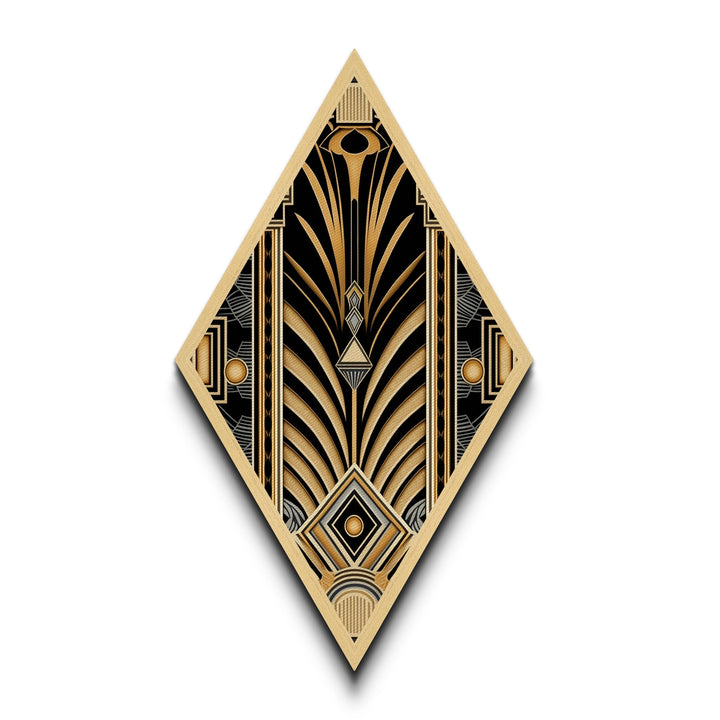 Gold and Black Diamond Shaped Art Deco Wall Art Panel Print, Diamond Shaped Art, Office Decor, MCM Art