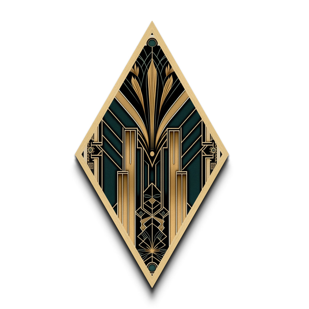 Gold and Green Art Deco Panel Print, Diamond Shaped Wall Art, Retro Home Decor, Roaring 20s Style Wall Art