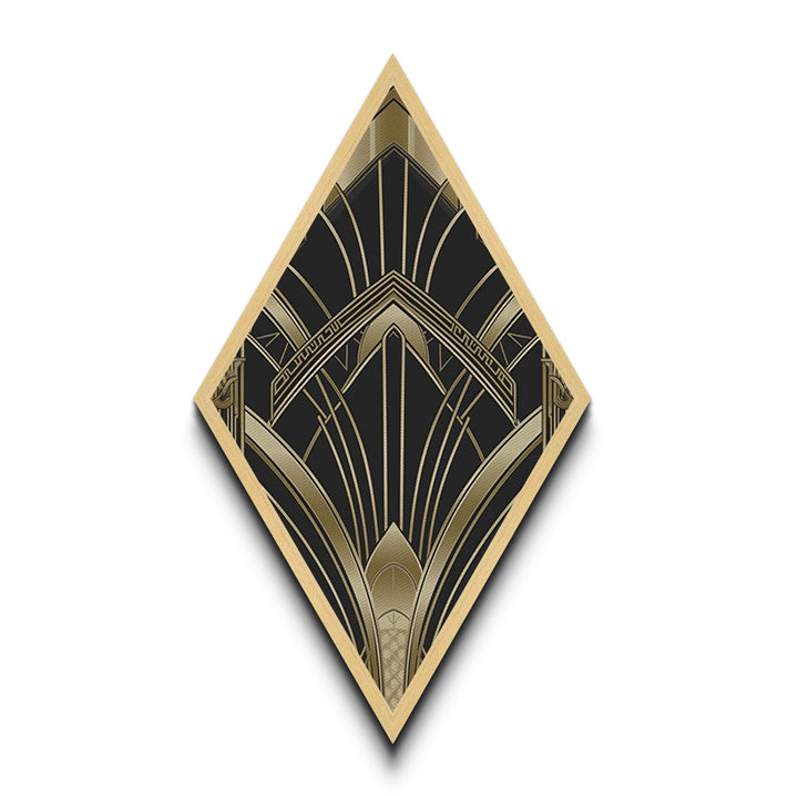 Deco Luxe Geometry – Diamond Shaped Canvas Embossed Print in black gold palette, glamorous geometric luxury art deco wall decor accent piece