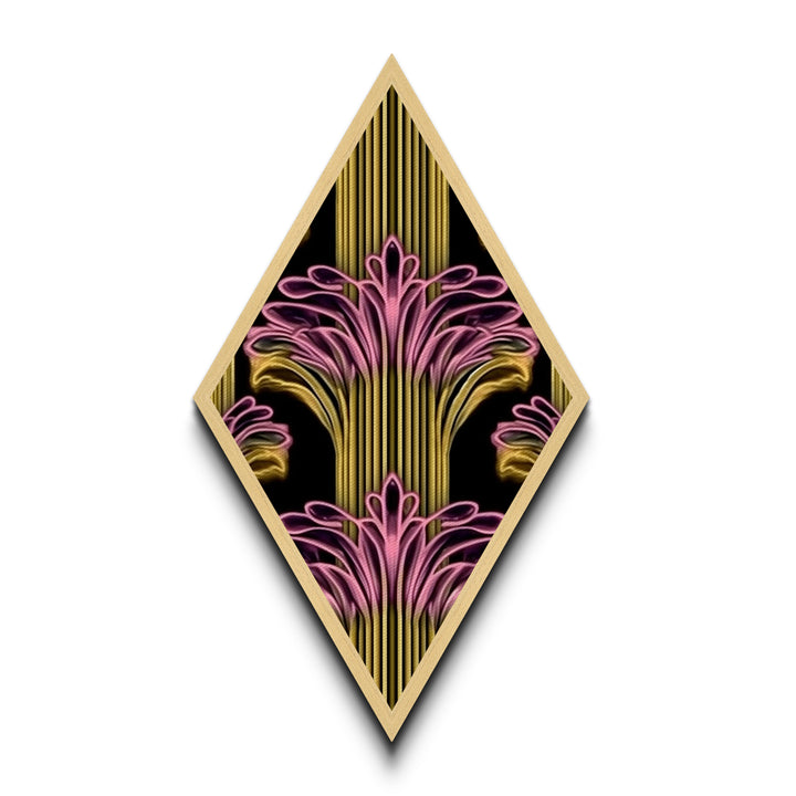 Deco Bloom Burst Diamond Shaped Canvas Textured Print, Retro Pink and Gold Wall Art, Art Deco Botanical Fan Accent Home Decor