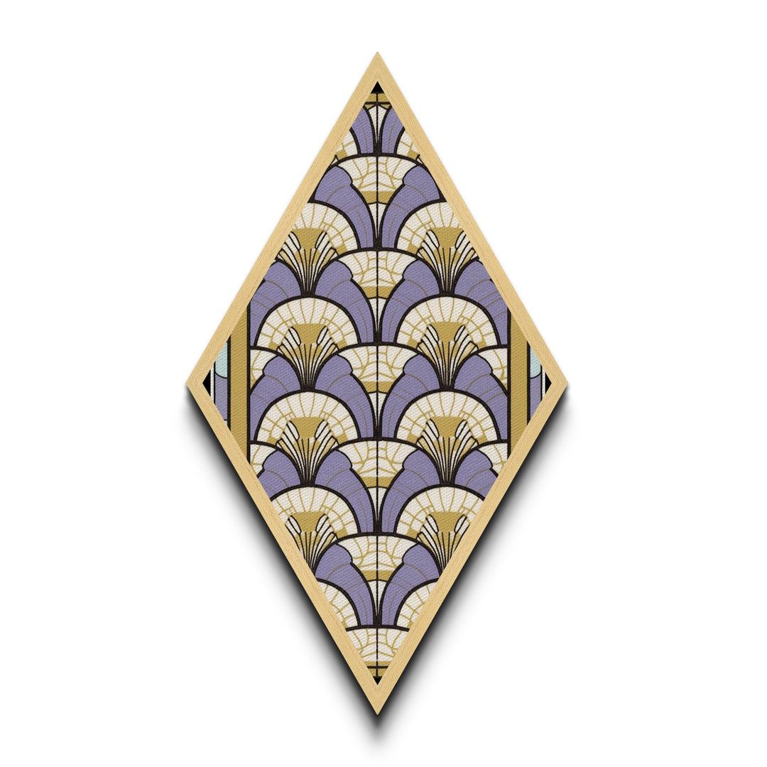 Lavender Deco Layers Diamond Shaped Canvas Textured Print, Art Nouveau Fan Motif, Pastel Pattern Geometric Wall Accent