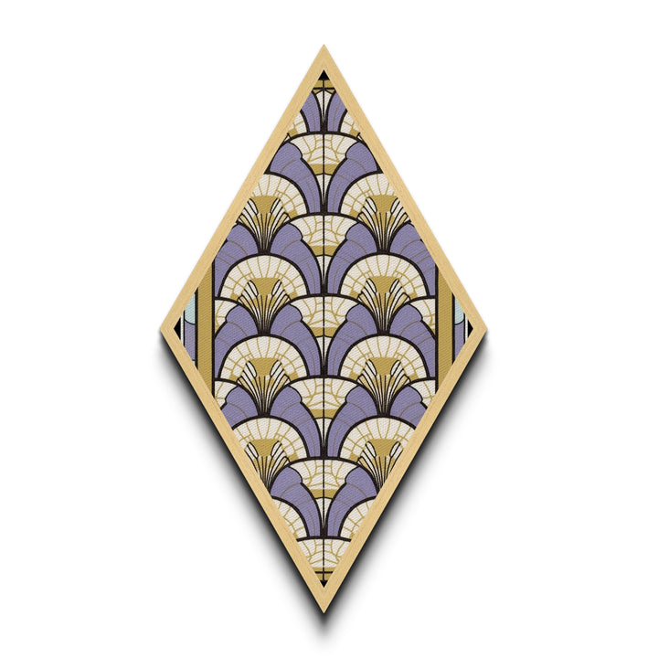 Lavender Deco Layers Diamond Shaped Canvas Textured Print, Art Nouveau Fan Motif, Pastel Pattern Geometric Wall Accent