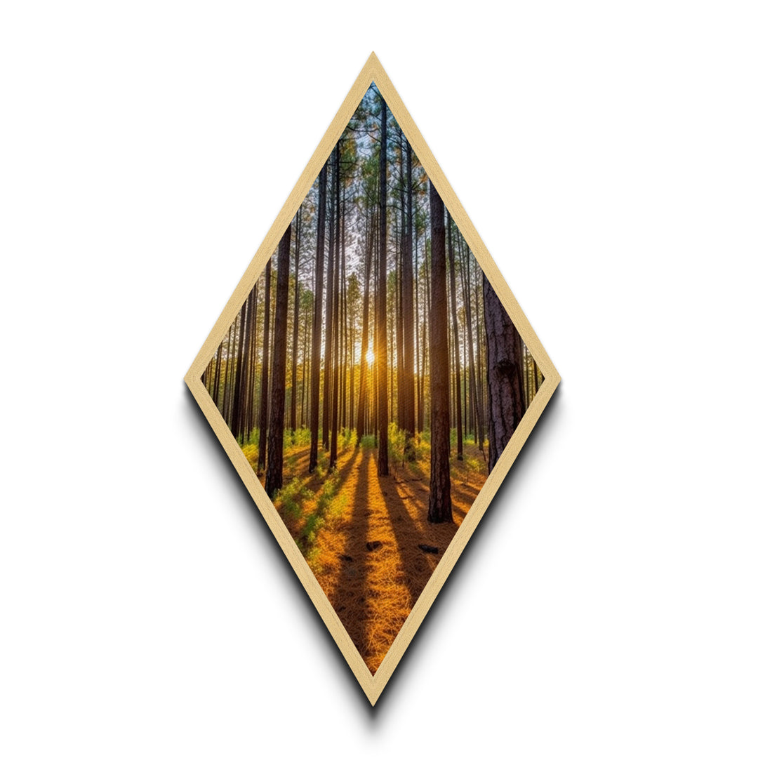 Tranquil Pine Forest Diamond Shaped Canvas Art Print, Minimal Nature Wall Decor, Rustic Cabin Style Woodland Print, Peaceful Tree Scene