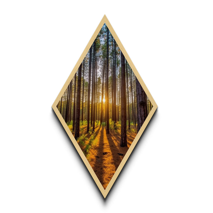 Tranquil Pine Forest Diamond Shaped Canvas Art Print, Minimal Nature Wall Decor, Rustic Cabin Style Woodland Print, Peaceful Tree Scene