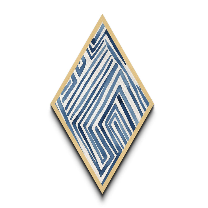 Ocean Maze Lines Diamond Shaped Blue Abstract Minimalist Canvas Embossed Print Modern Wall Decor Contemporary Geometric Accent