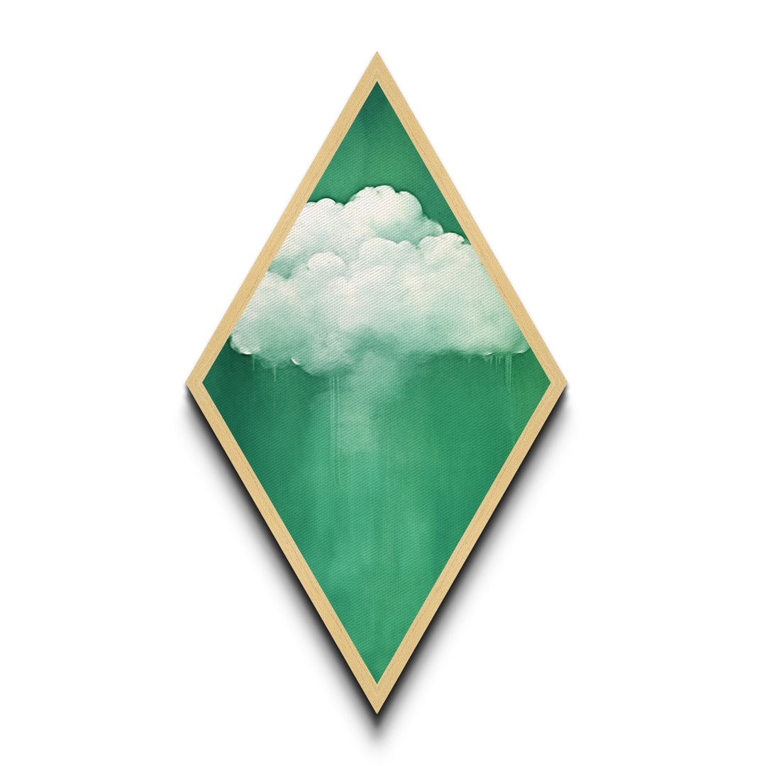 Misty Cloud Burst Diamond Shaped Soft Green Modern Canvas Textured Print Dreamscape Wall Art Serene Minimal Cloudy Sky Piece
