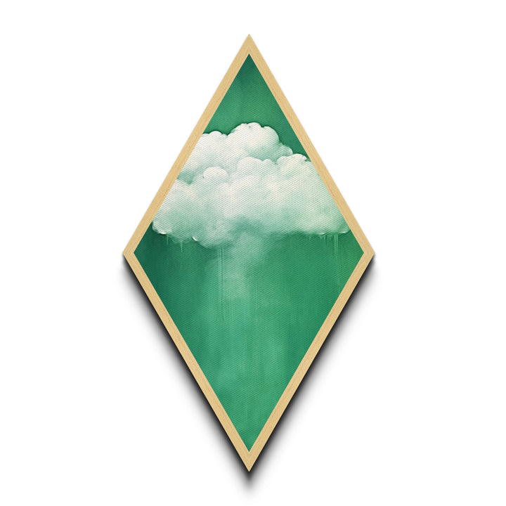 Misty Cloud Burst Diamond Shaped Soft Green Modern Canvas Textured Print Dreamscape Wall Art Serene Minimal Cloudy Sky Piece
