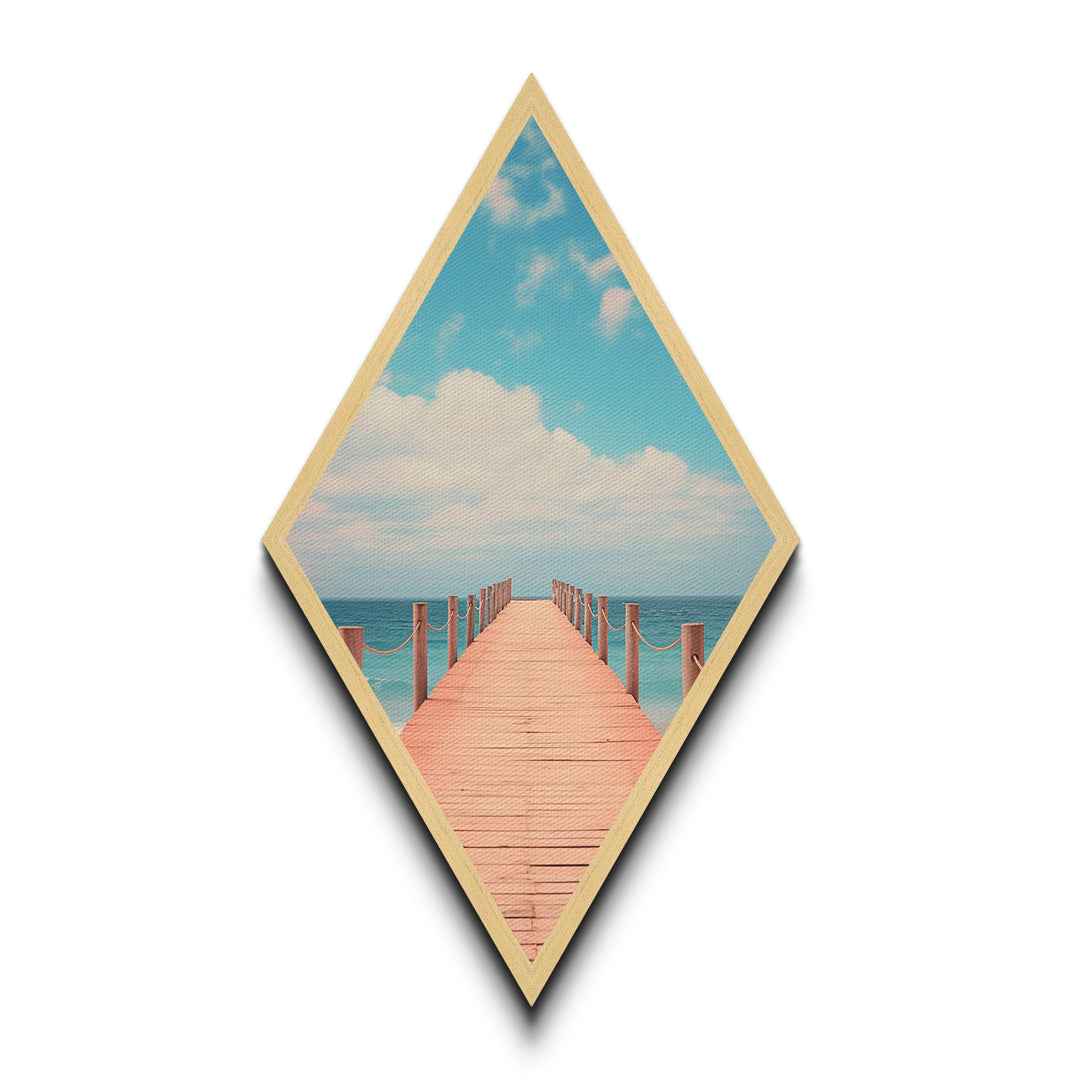 Serene Ocean Pier – Canvas Embossed Print Tranquil Coastal Diamond Art, Minimalist Seascape, Beach Walk Decor, Nautical Sky Wall Art