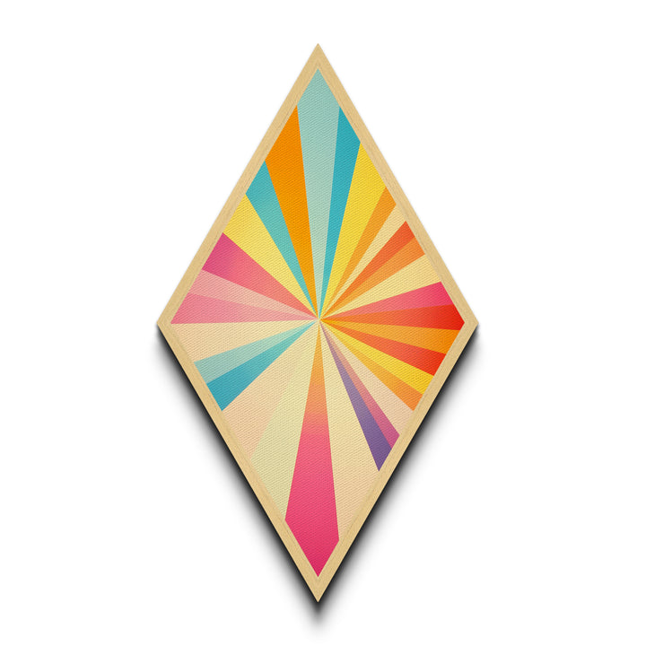 Prism Spectrum Starburst – Diamond Shaped Canvas Textured Print, retro geometric pattern artwork, modern bright pop wall home decoration