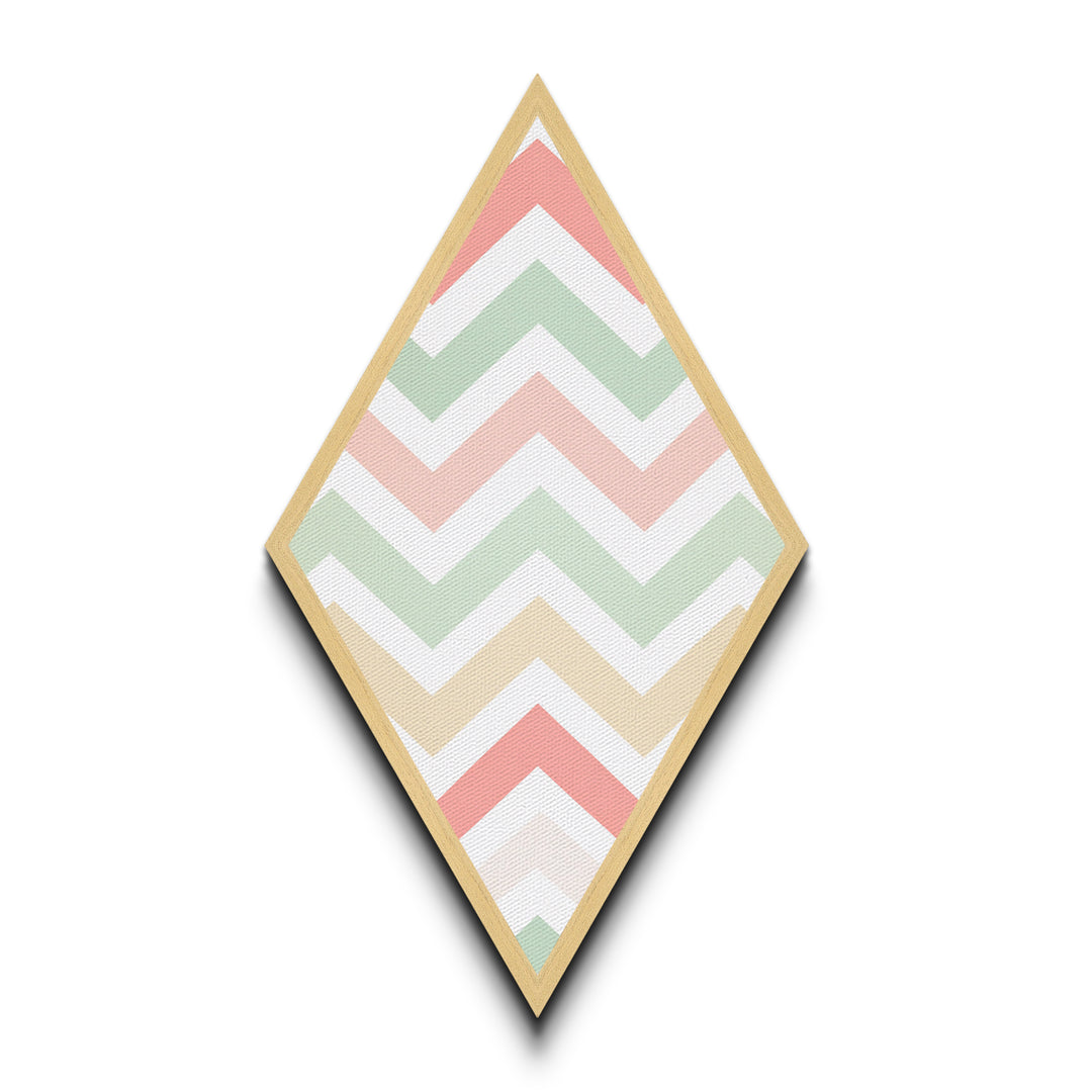 Chevron Candy Pop Diamond Shaped Canvas Embossed Print with light pastel rainbow zigzag stripes modern baby room art soft neutral wall pattern