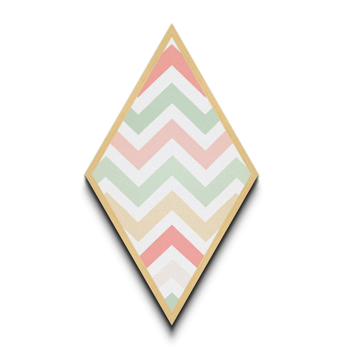 Chevron Candy Pop Diamond Shaped Canvas Embossed Print with light pastel rainbow zigzag stripes modern baby room art soft neutral wall pattern