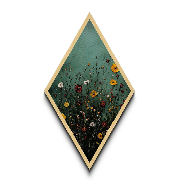 Wild Meadow — Diamond Shaped Canvas Textured Print adds rustic charm to bedroom or entryway with floral impasto nature wall art earthy tones