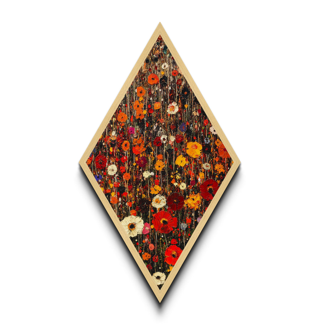 Autumn Garden — Diamond Shaped Canvas Textured Print adds farmhouse style to dining room or foyer featuring impasto wildflower bouquet hues
