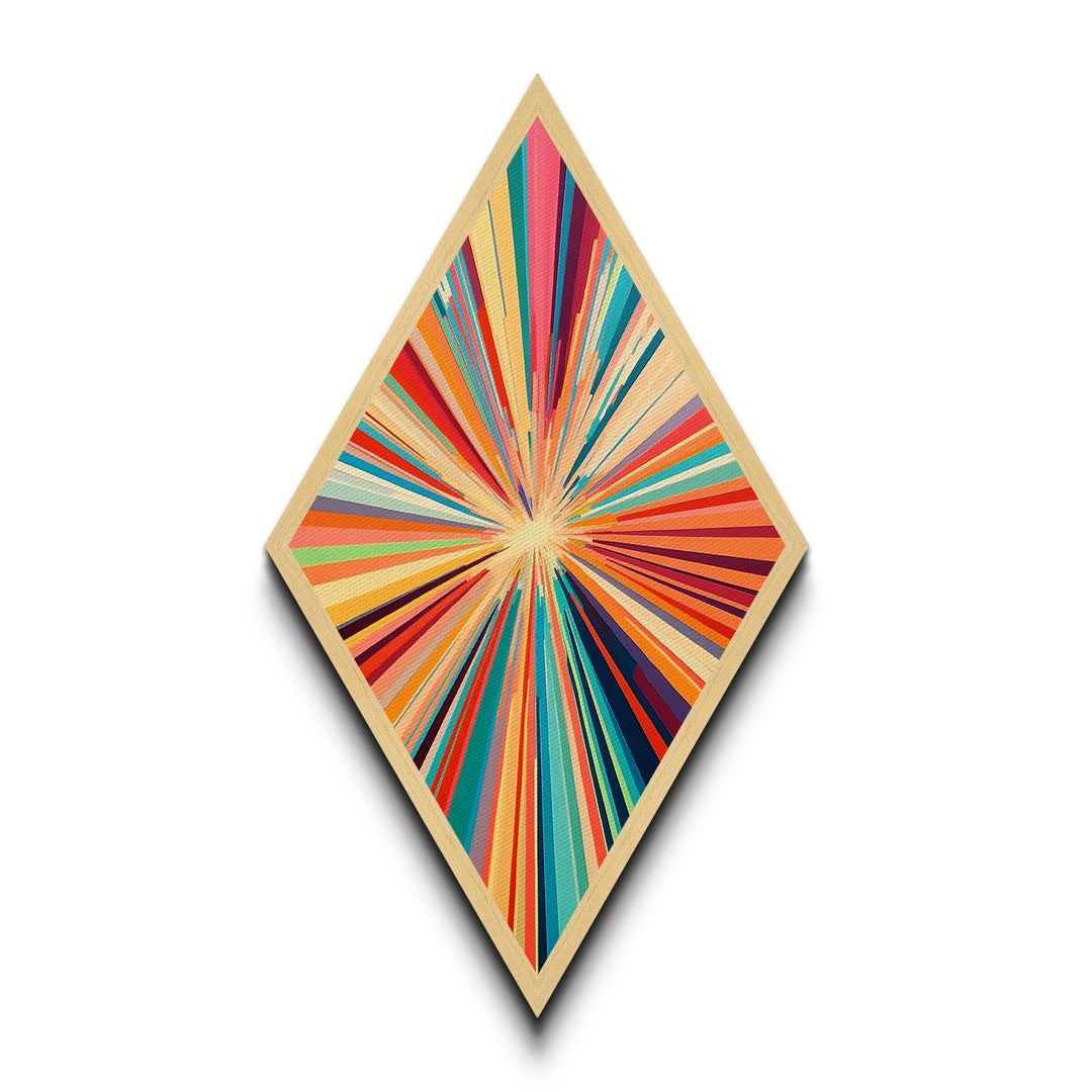 Vibrant Starburst Fusion Diamond Shaped Canvas Textured Print, Colorful Abstract Wall Art, Modern Energy Pop Home Accent