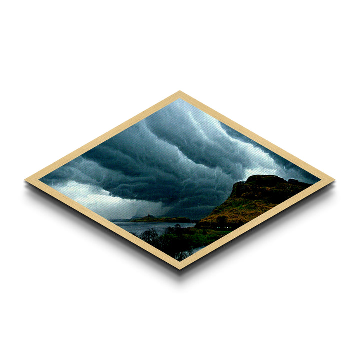Rolling Storm Clouds Diamond Shaped Castle View Canvas Textured Print Turbulent Sky Landscape Dramatic Weather Gothic Wall Decor