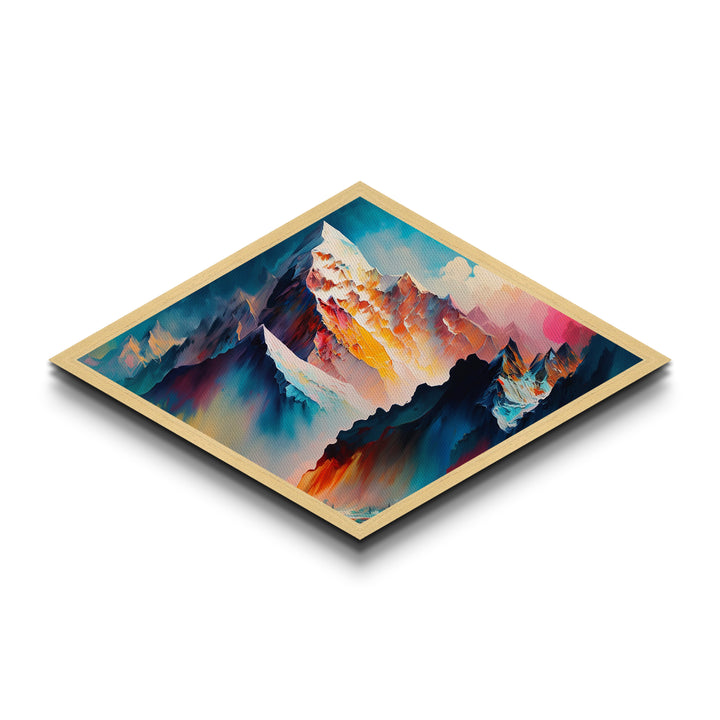 Aurora Range – Diamond Shaped Vibrant Alpine Mountains Canvas Art Print with icy summits, glowing pink sky, and fantasy ridge view