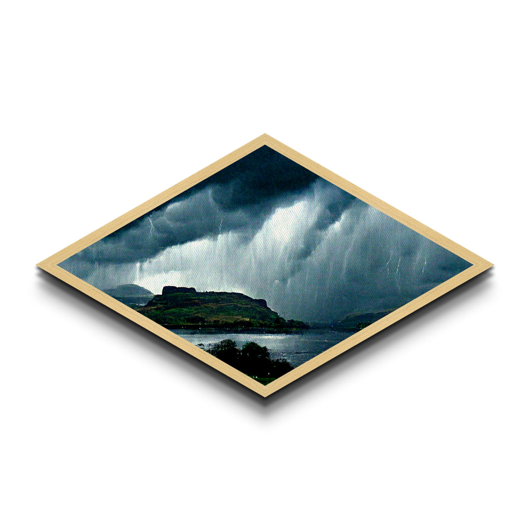 Stormy Highlands Skies Diamond Shaped Canvas Textured Print, dramatic clouds over mountains wall decor, moody nature landscape art
