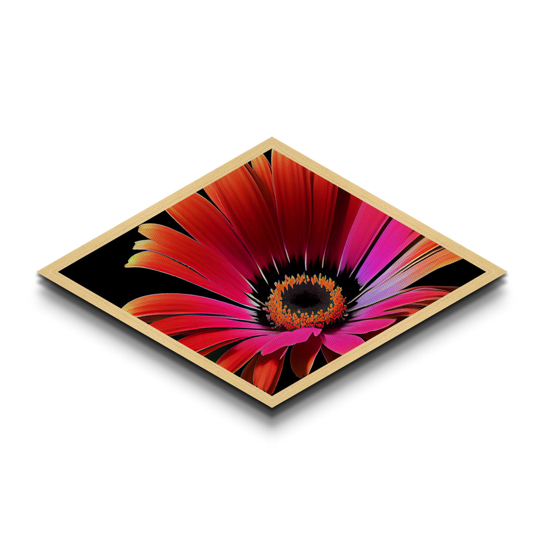 Vibrant Sunset Petals Diamond Shaped Canvas Textured Print, Red Orange Flower Wall Art, Modern Botanical Gift, Floral Bedroom Decor