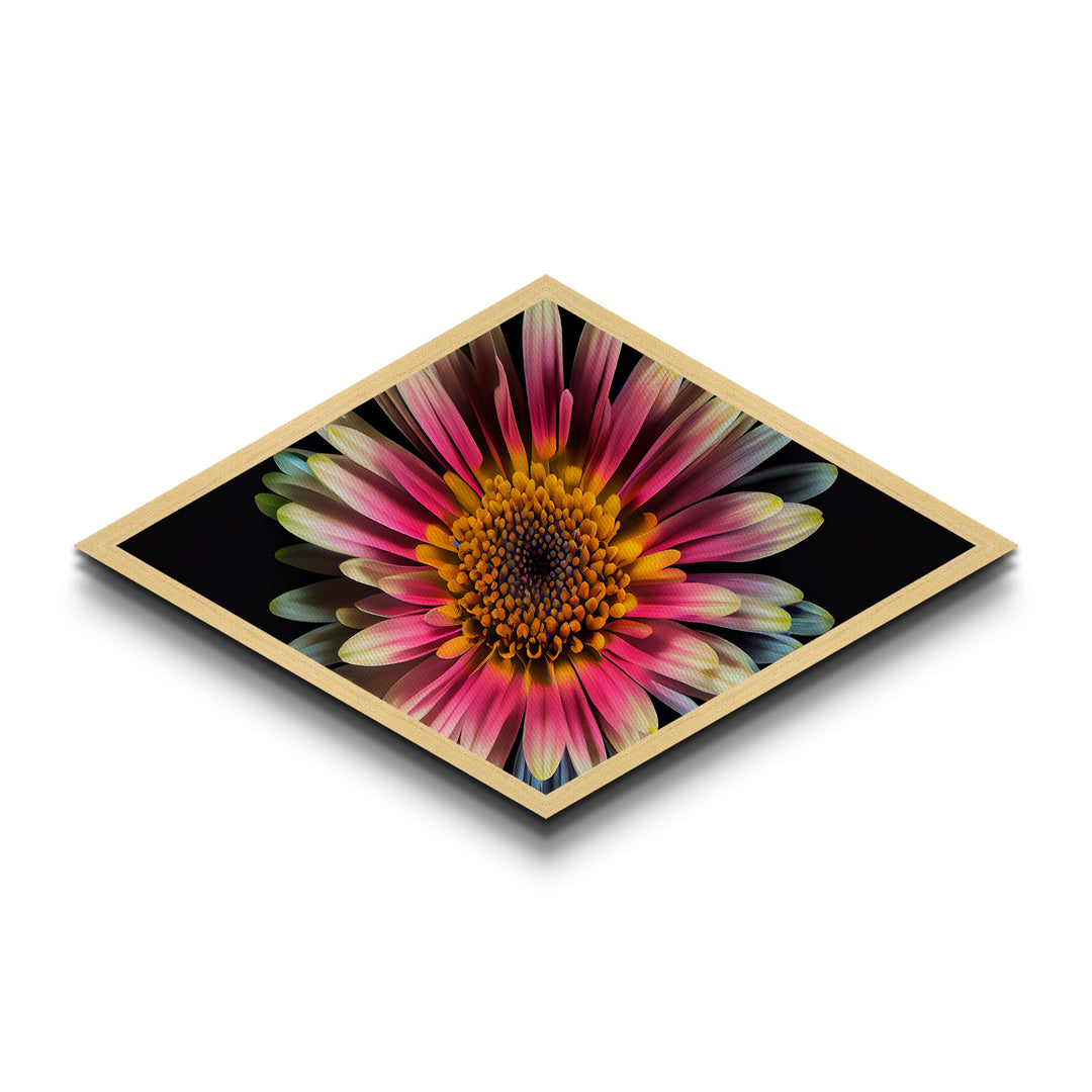 Pink Radiance Bloom Diamond Shaped Canvas Embossed Print, Colorful Flower Wall Art, Botanical Gift, Bright Floral Home Accent