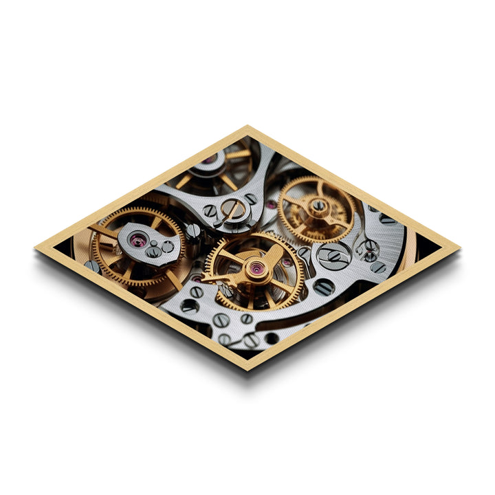 Mechanical Timecraft Detail Diamond Shaped Canvas Textured Print, Watch Movement Art, Industrial Engineering Gift, Steampunk Decor