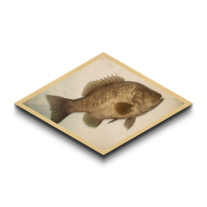 Realistic Bass Profile – Diamond Shaped Canvas Embossed Print, Angler Cabin Decor, Fishing Enthusiast Gift, Masculine Wall Art