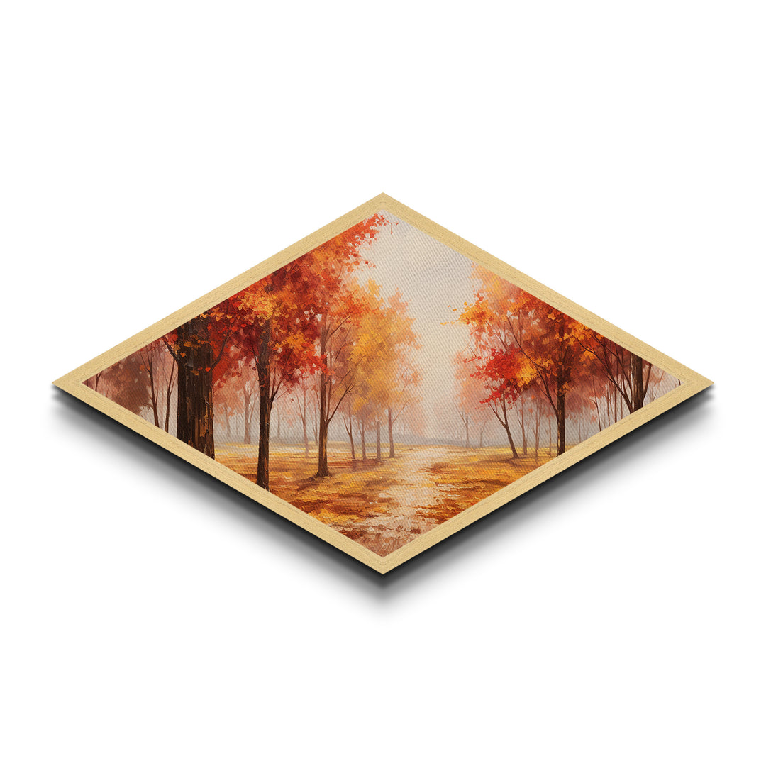 Fall Centerpiece Wall Art, Orange Leaves, Diamond Shaped Canvas Art Print, Canvas Texture Art, The Changing Of The Seasons