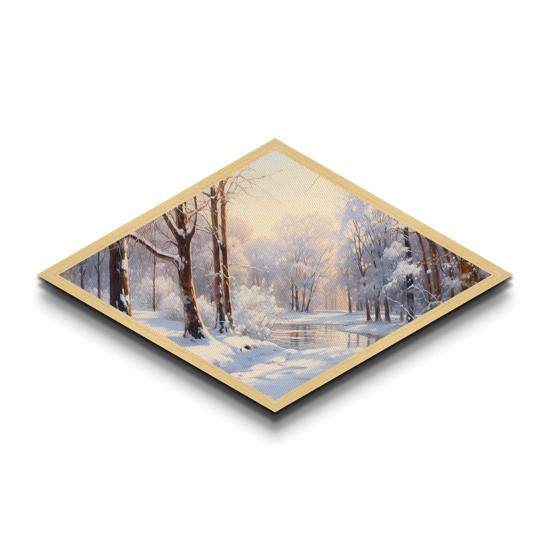 Winter in The Woods, Framed Canvas Print Wall Art, Winter Centerpiece, Snowy Landscape Painting Home Decor, Above Sofa Art