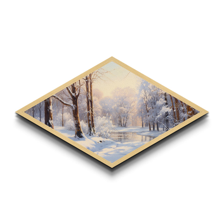 Winter in The Woods, Framed Canvas Print Wall Art, Winter Centerpiece, Snowy Landscape Painting Home Decor, Above Sofa Art