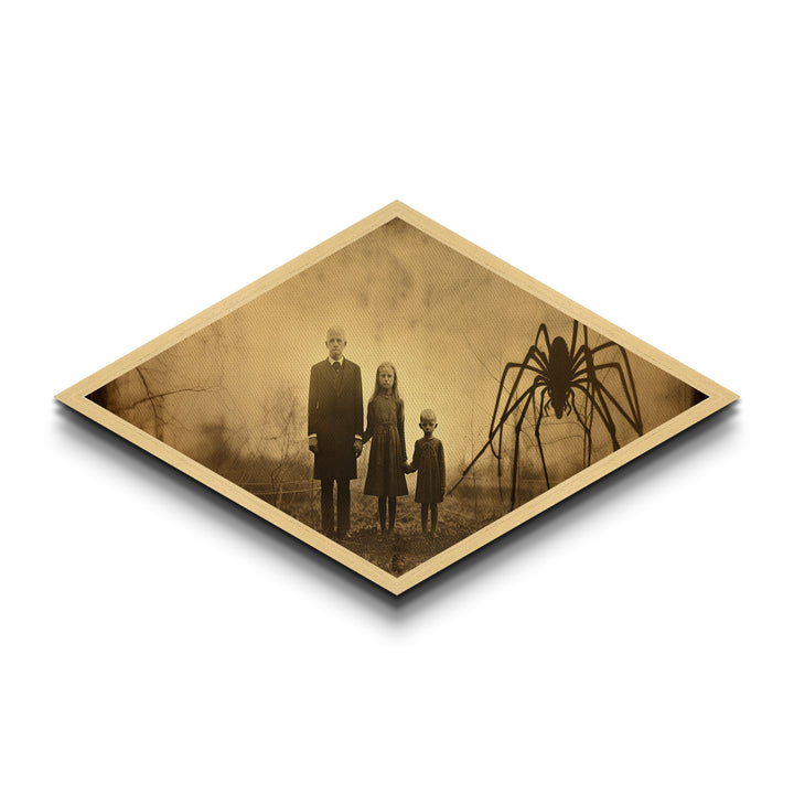 Spider Shadow Scene Diamond Shaped Gothic Canvas Textured Print creepy victorian children haunted antique horror Halloween wall decor