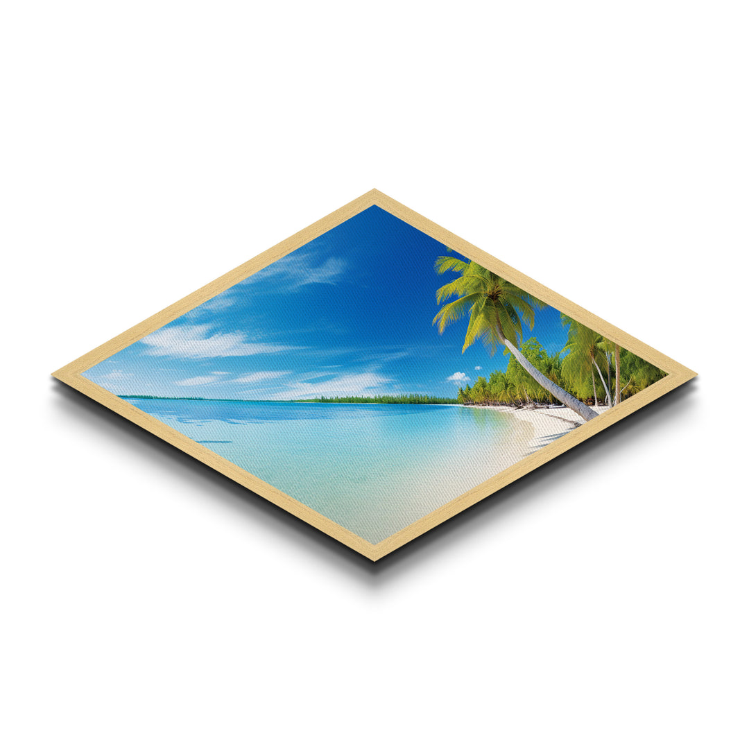 Tropical Blue Escape Diamond Shaped Beach Canvas Art Print palm tree ocean paradise wall decor coastal summer sea lover gift idea