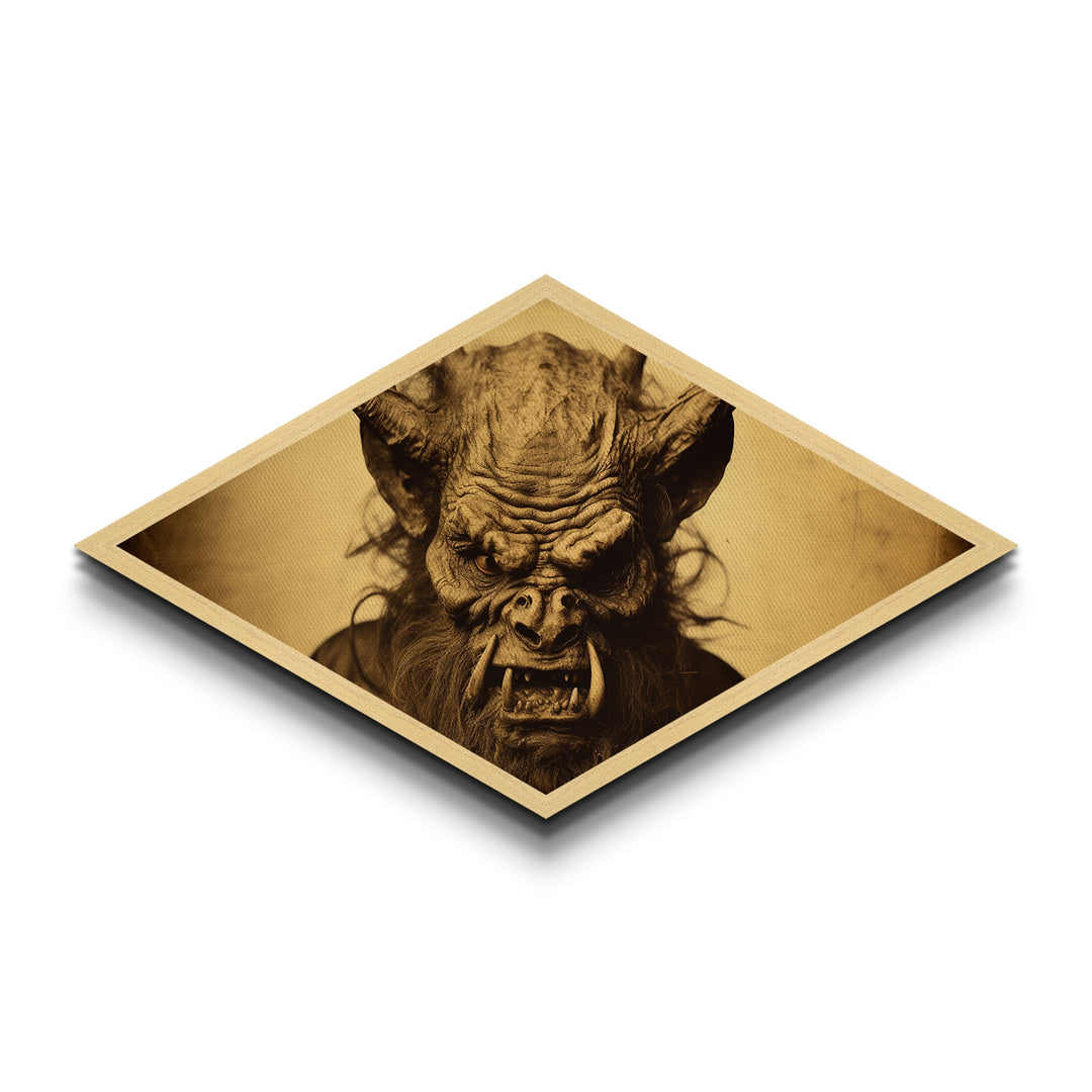 Ferocious Beast Snarl Diamond Shaped Monster Canvas Textured Print horror gothic wall decor beast head grotesque demon fantasy gift