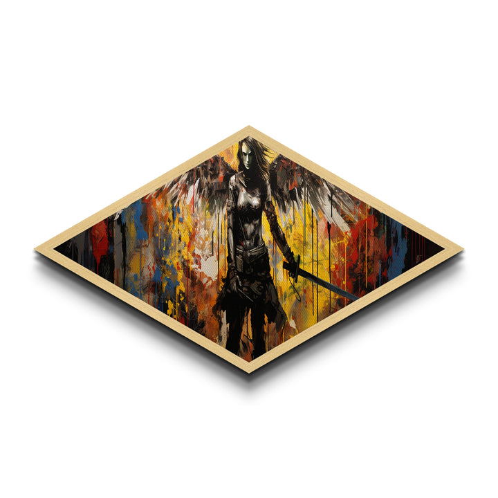 Apocalypse Blade Angel Diamond Shaped Warrior Canvas Art Print urban graffiti style fantasy sword wings chaos dramatic wall decor