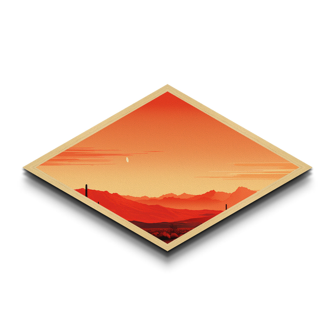 Desert Horizon Glow Diamond Shaped minimalist desert sunset Canvas Embossed Print warm orange tones boho bedroom or office accent