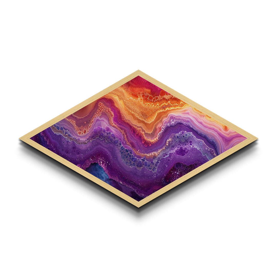Violet Fire Quartz Diamond Shaped Canvas Textured Print Geode Inspired Abstract Art Colorful Boho Chic Living Room Accent