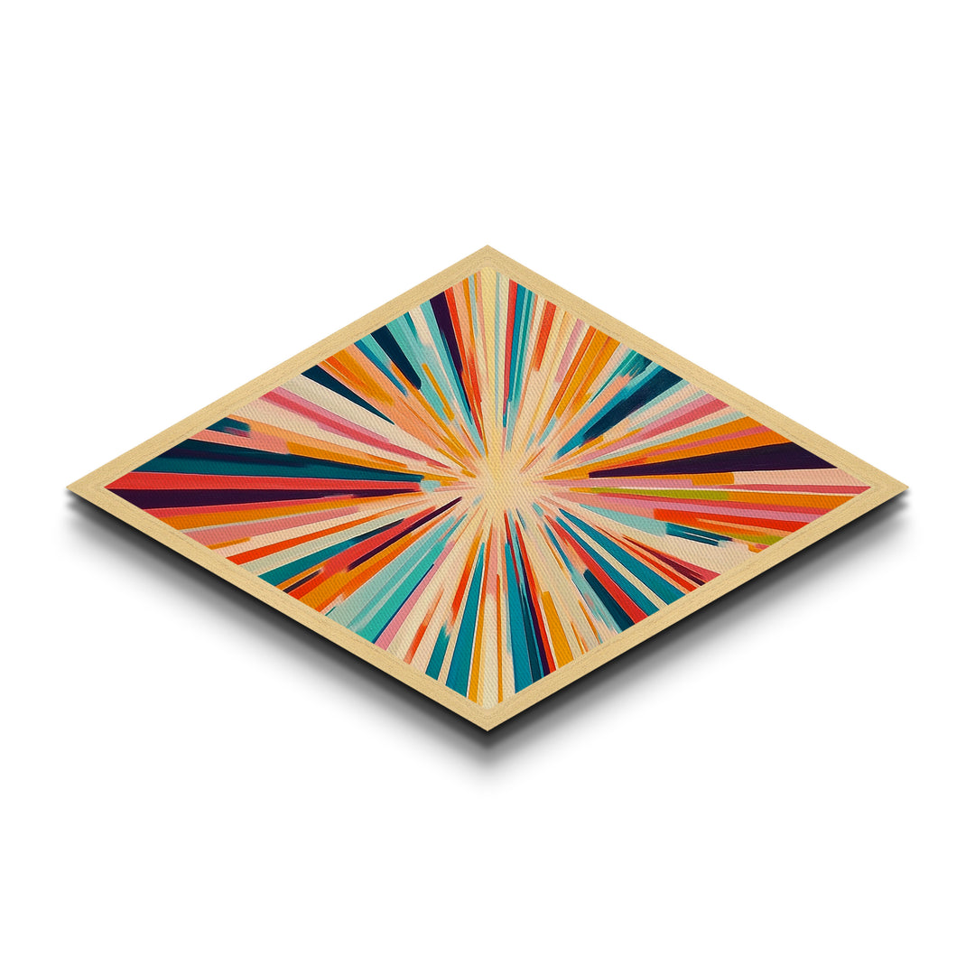 Color Burst Fusion Diamond Shaped Canvas Embossed Print energetic rainbow abstract painting wall art studio accent or creative gift idea