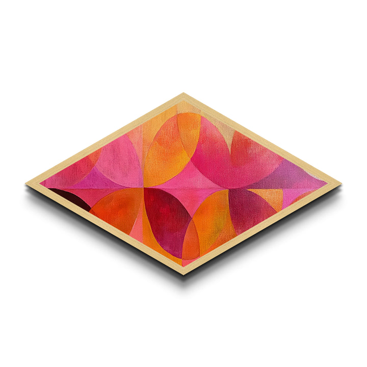 Geometric Bloom Shapes Diamond Shaped Canvas Art Print retro orange pink red modern abstract circles aesthetic boho room or dorm style