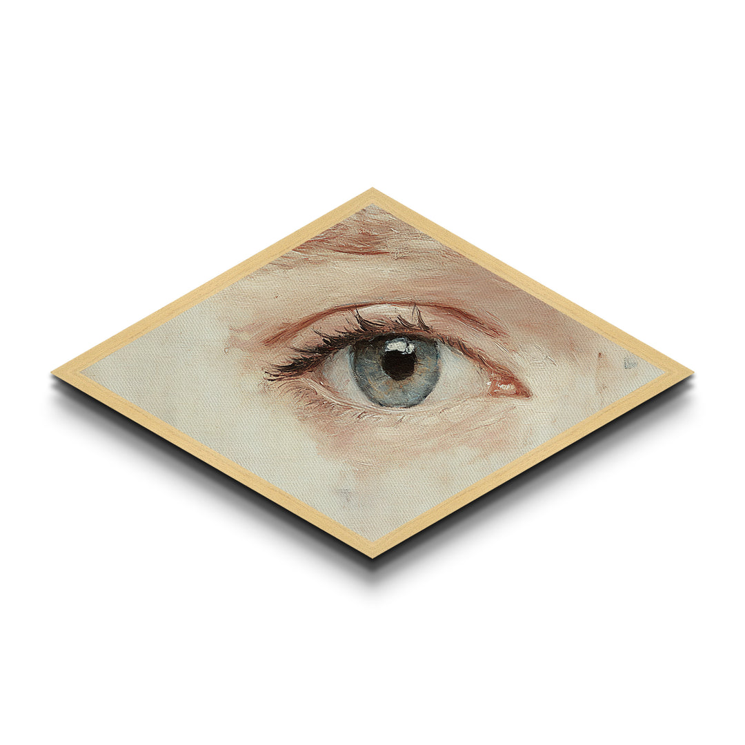 Blue Eye Realism Diamond Shaped Canvas Textured Print Hyperreal Oil Detail Surreal Wall Art Unique Minimalist Modern Bedroom Decor