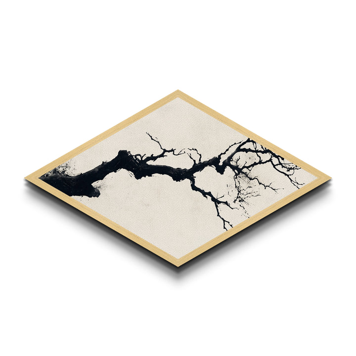 Zen Branch Ink Diamond Shaped Canvas Textured Print Japanese Minimal Abstract Nature Wall Art Modern Decor Neutral Palette Home Gift