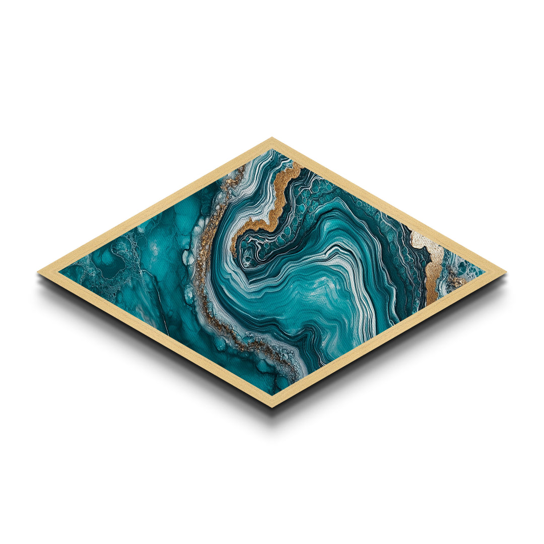 Turquoise Geode Glow Diamond Shaped Canvas Textured Print Earthy Crystal Wall Art Boho Teal Abstract Bedroom Office or Hallway Style