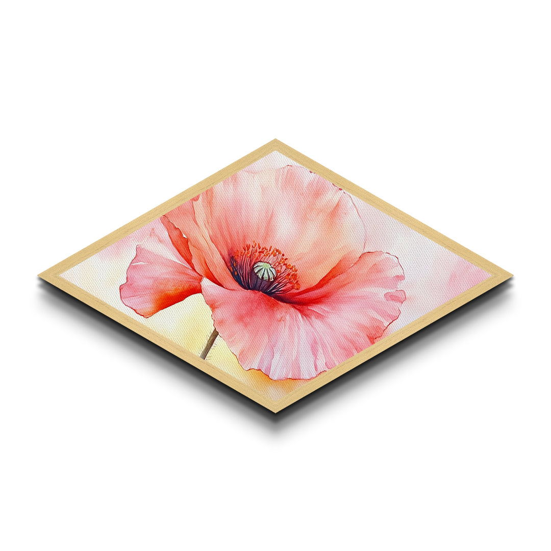 Soft Poppy Petal Diamond Shaped Canvas Embossed Print Watercolor Flower Nature Painting Romantic Art Living Room Mother’s Day Gift