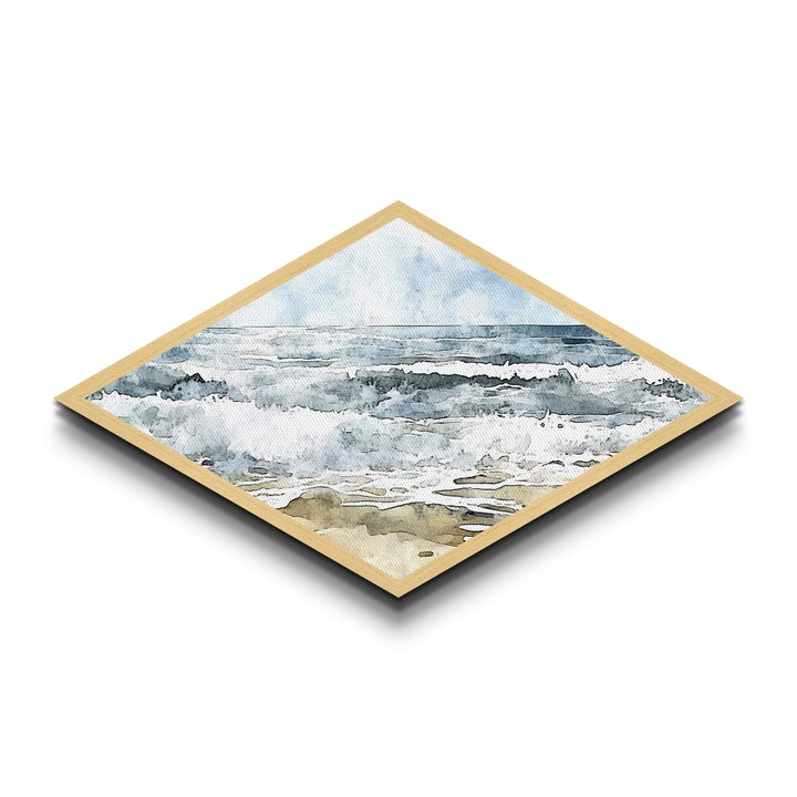 Coastal Break - Diamond Shaped Canvas Textured Print Ocean Wave Beach Art Nautical Bathroom Decor Relaxing Watercolor Seascape