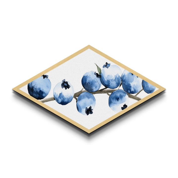 Blueberries Watercolor Painting Print - Diamond Shaped Wall Art - Breakfast Nook Painting - Canvas Texture Print - Kitchen Wall Art