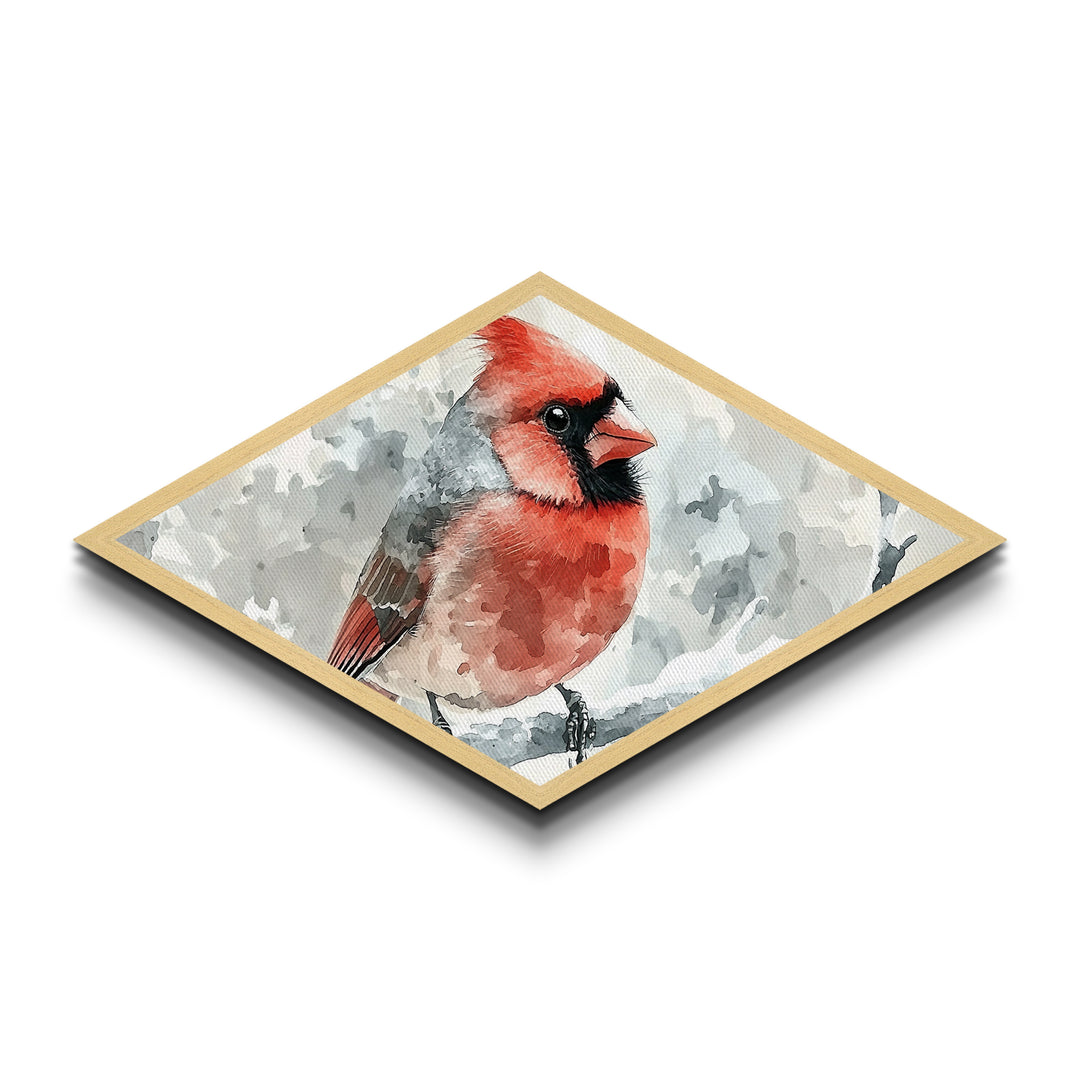 Female Cardinal Watercolor Print, Diamond Shaped Wall Art, Bird Painting, Birdwatcher Gift, Red Cardinal Art, Birdwatching Art