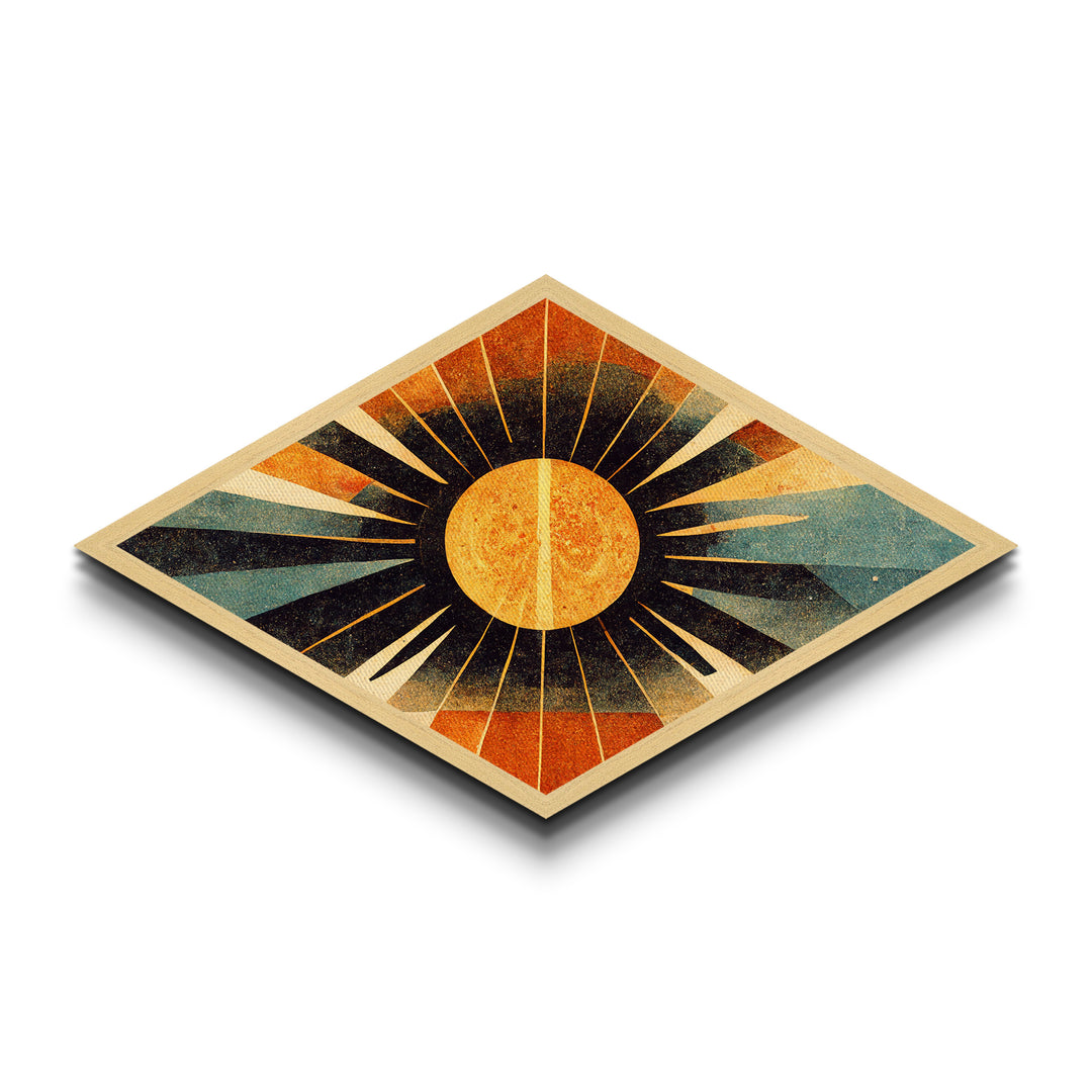 MCM Art Deco Sun Framed Canvas Art Print, Canvas Embossed Art, Retro Wall Art, Modern Home Decor