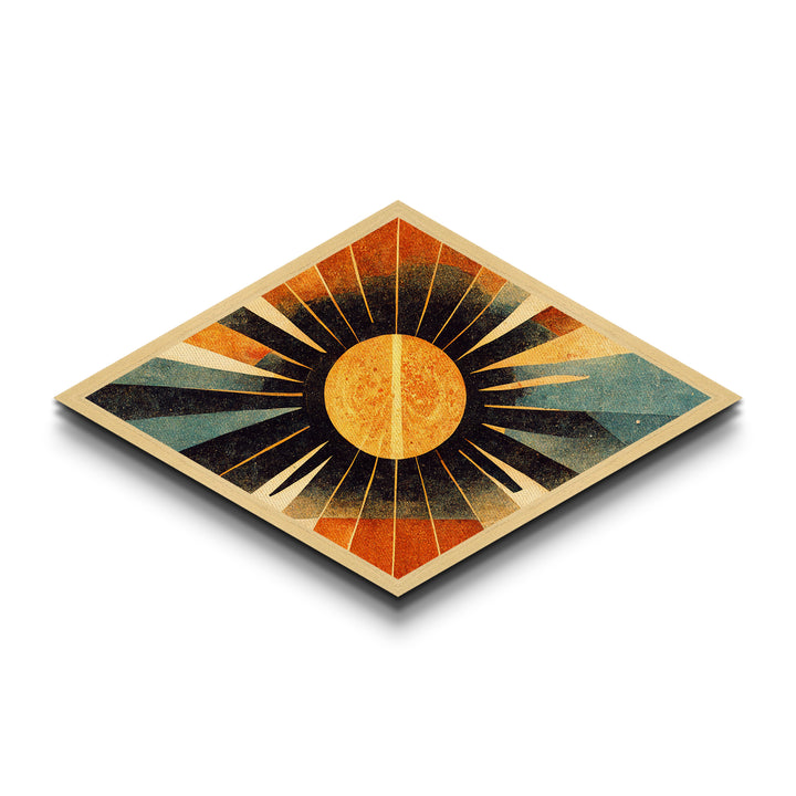 MCM Art Deco Sun Framed Canvas Art Print, Canvas Embossed Art, Retro Wall Art, Modern Home Decor