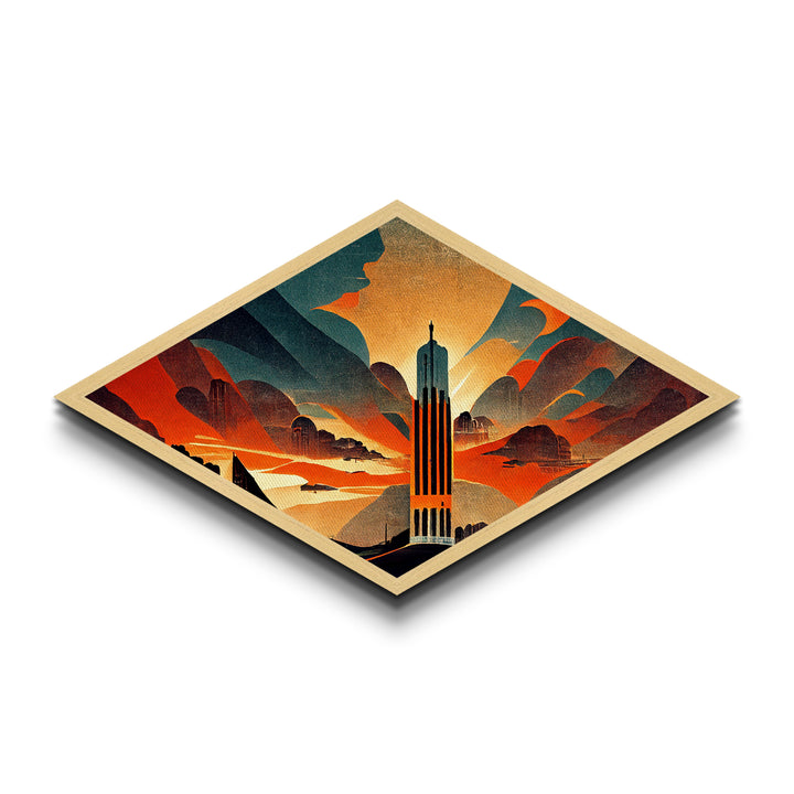 Art Deco Skyscraper Canvas Art Print, Diamond Shaped Wall Art, Art Deco Home Decor