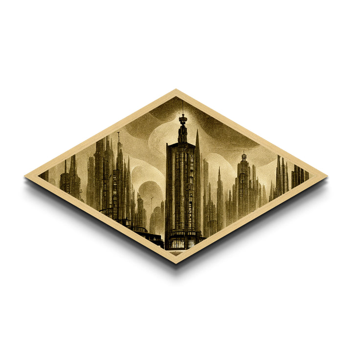 Dark City Art Deco Metropolis, Framed Canvas Art Print, Architecture Painting, Cool office Decor Gift For Him