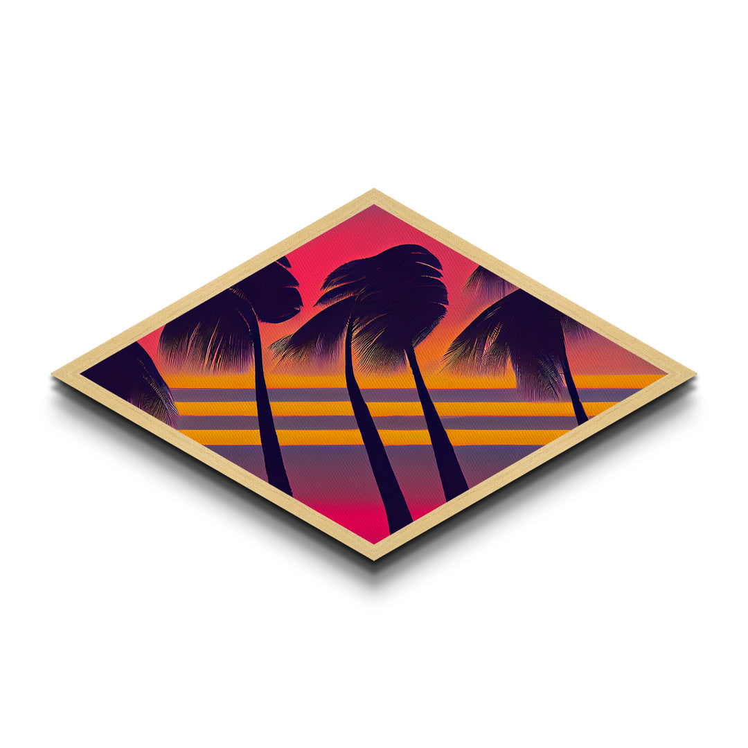 MCM Palm Trees Framed Canvas Art Print - Diamond Shaped Art - Retro Synthwave Home Decor