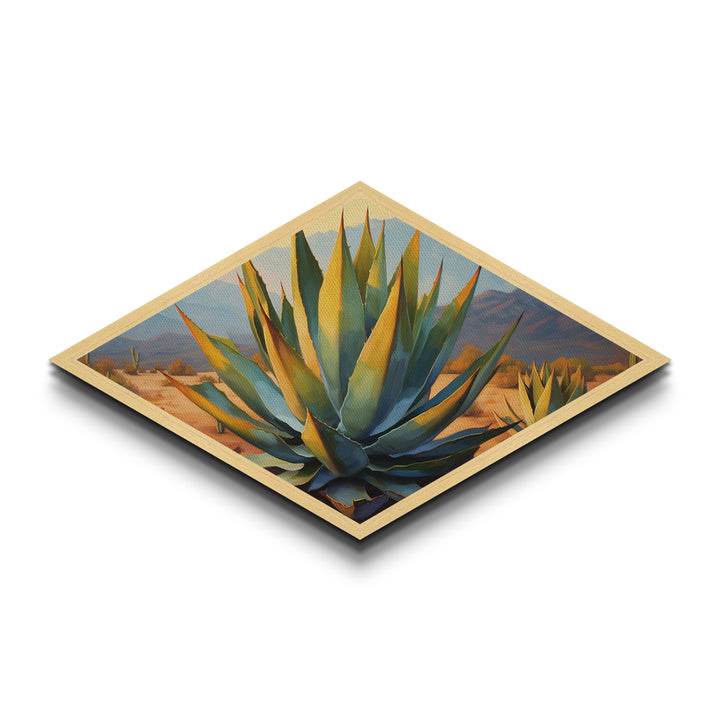 Desert Agave Diamond Shaped Southwestern Canvas Art Print Cactus Landscape Painting Botanical Wall Accent Nature Inspired Decor