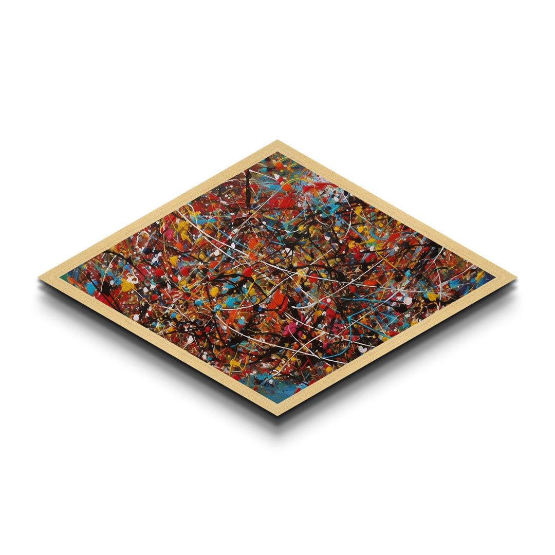 Kinetic Color Storm Diamond Shaped Abstract Art Canvas Embossed Print Splatter Painting Bright Bold Expressionist Energy Home Style
